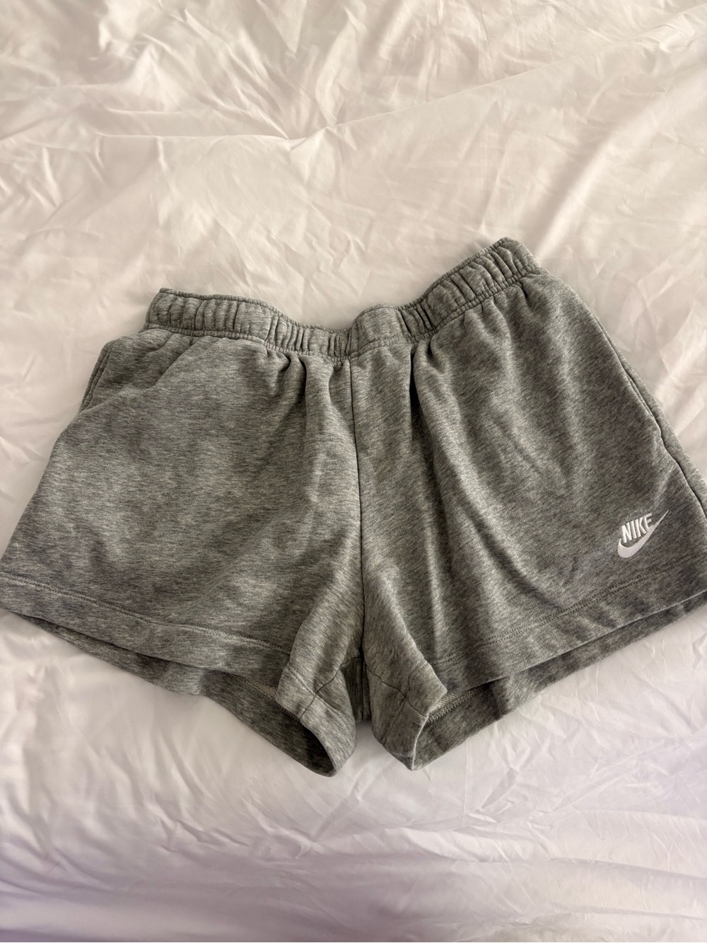 Nike Women's Heather Gray Athletic Shorts with White Logo